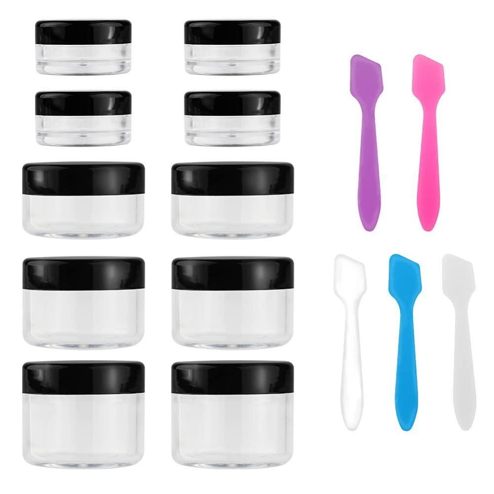 imageAccmor 10 Pieces Makeup Travel Containers with Lids 35 1015 20 Gram Size Cosmetic Jars with 5 Pieces Mini Spatulas for Giftrandom colorBlack