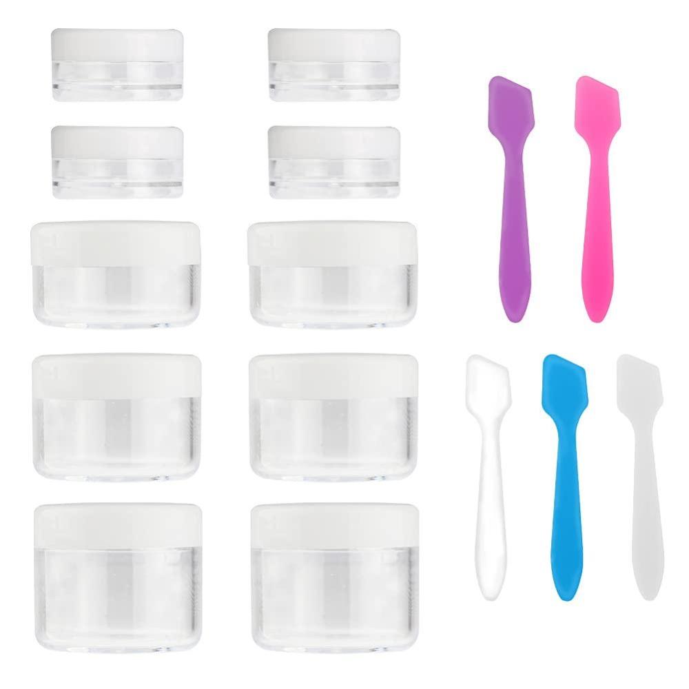 imageAccmor 10 Pieces Makeup Travel Containers with Lids 35 1015 20 Gram Size Cosmetic Jars with 5 Pieces Mini Spatulas for Giftrandom colorWhite