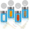 imageAccmor 2pcs Salt and Pepper ShakersStainless Steel Shaker for Salt Powder Sugar Cinnamon Pepper Spice Dispenser with Adjustable Pour HolesSilverBlue
