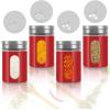imageAccmor 2pcs Salt and Pepper ShakersStainless Steel Shaker for Salt Powder Sugar Cinnamon Pepper Spice Dispenser with Adjustable Pour HolesSilverRed