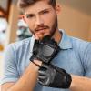 imageAccmor Genuine Leather Cycling Fingerless Gloves Outdoor Driving Motorcycle Sport Half Finger Glove for Men Women Teens