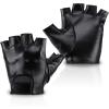 imageAccmor Kids PU Leather Fingerless Gloves Kids Cycling Gloves Outdoor Sports Cosplay Performance Half Finger Gloves for Boys Girlsblack