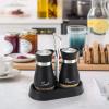 imageAccmor Salt and Pepper Shakers Set 4 oz Stainless Steel Salt Pepper Shaker Containers with Glass Bottom for Kitchen Cooking BBQ Bar Table RV CampBlack with Holder