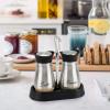 imageAccmor Salt and Pepper Shakers Set 4 oz Stainless Steel Salt Pepper Shaker Containers with Glass Bottom for Kitchen Cooking BBQ Bar Table RV CampSilver with Holder