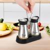 imageAccmor Salt and Pepper Shakers Set 4 oz Stainless Steel Salt Pepper Shaker Containers with Glass Bottom for Kitchen Cooking BBQ Bar Table RV CampSilver with Holder
