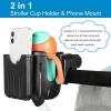 imageAccmor Stroller Cup Holder with Phone Holder Bike Cup Holder 2in1 Universal Cup Phone Drinks Holder for Stroller Walker Wheelchair BlackBlack