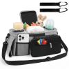 imageAccmor Universal Stroller Organizer with Insulated Cup Holder Detachable Phone Bag and Shoulder StrapStroller Bag Caddy Organizer Fits for Uppababy Baby Jogger Britax StrollersGrey  Black Pocket