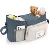 imageAccmor Universal Stroller Organizer with Insulated Cup Holder Stroller Caddy Bag Accessories Stroller Cup Holder Organizer for Uppababy Baby Jogger Britax Stroller BlueBlue