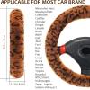 imageFluffy Steering Wheel Cover for Women Girls Accmor Universal Fit 15 inch Fur Car Wheel Cover ampamp Handbrake Cover ampamp Gear Shift Cover Set Fashion Winter Warm Fuzzy Vehicle Wheel Protector BlackDark BrownLeopard