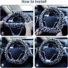 imageFluffy Steering Wheel Cover for Women Girls Accmor Universal Fit 15 inch Fur Car Wheel Cover ampamp Handbrake Cover ampamp Gear Shift Cover Set Fashion Winter Warm Fuzzy Vehicle Wheel Protector BlackLight GreyDark Gray Leopard