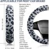 imageFluffy Steering Wheel Cover for Women Girls Accmor Universal Fit 15 inch Fur Car Wheel Cover ampamp Handbrake Cover ampamp Gear Shift Cover Set Fashion Winter Warm Fuzzy Vehicle Wheel Protector BlackLight GreyDark Gray Leopard