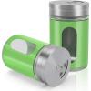 imageAccmor 2pcs Salt and Pepper ShakersStainless Steel Shaker for Salt Powder Sugar Cinnamon Pepper Spice Dispenser with Adjustable Pour HolesSilverGreen