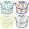imageAccmor 4 Pack Baby Bibs Waterproof Sleeved Bibs for Eating Feeding Toddler Baby Girls Boys Smock BibsDinosaurOwlLionFeather