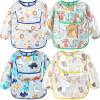 imageAccmor 4 Pack Long Sleeve Baby Bibs Waterproof Sleeved Bibs for Eating Feeding Toddler Baby Girls Boys Smock BibsReversible PocketdinosaursAnimalsOceanRabbit