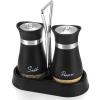 imageAccmor Salt and Pepper Shakers Set 4 oz Stainless Steel Salt Pepper Shaker Containers with Glass Bottom for Kitchen Cooking BBQ Bar Table RV CampBlack with Holder