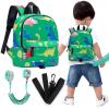 imageAccmor Toddler Backpack Leash with Anti Lost Wrist Link Cute Mini Child Walking Harnesses Keep Kids Close Back Pack Rope Tether Rein for Baby Boys BlueExcavatorGreenDino  Green Link