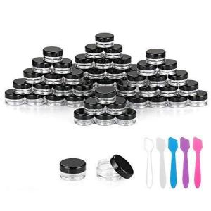 imageAccmor 100 Pieces 3g Empty Sample Containers with Lids Cosmetic Jars with 5 Pieces Mini SpatulasBlack