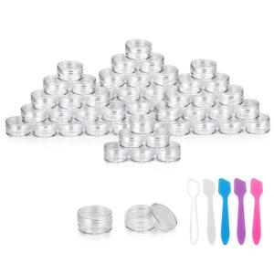 imageAccmor 100 Pieces 3g Empty Sample Containers with Lids Cosmetic Jars with 5 Pieces Mini SpatulasClear