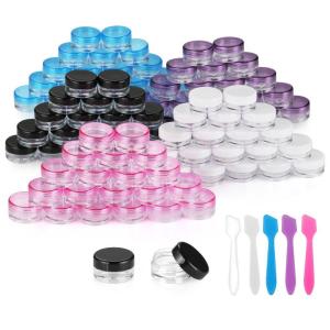 imageAccmor 100 Pieces 3g Empty Sample Containers with Lids Cosmetic Jars with 5 Pieces Mini SpatulasMulticolor