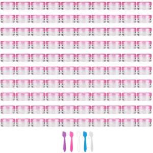 imageAccmor 100 Pieces 3g Empty Sample Containers with Lids Cosmetic Jars with 5 Pieces Mini SpatulasPink