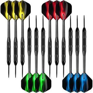 imageAccmor 12 Pack Steel Tip Darts24G Professional Metal Darts Set for DartboardBlackStyle B