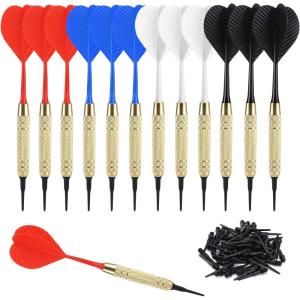 imageAccmor 12 Pcs Soft Tip Darts 18g Plastic Tip Darts Set Attach Extra 100 Black 2BA Replacement Tips Soft Tip Darts for ElectronicPlastic Dartboard