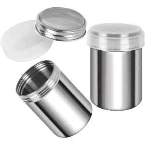 imageAccmor 2 Pack Powdered Sugar Shaker Duster Cinnamon Shaker Flour Sifter Fine Mesh Stainless Steel Dredge for Baking Soda Flour Cinnamon CocoaLarge14 oz