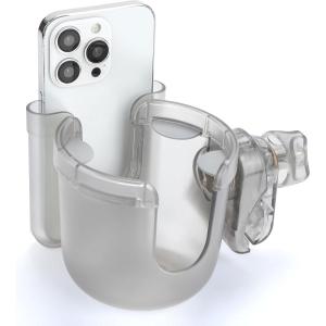 imageAccmor 2in1 Walker Cup Holder with Phone Holder Wheelchair Cup Holder Rollator Cup Holder Cup Phone Holder for Walker Wheelchair Rollator Mobility ScooterTransparent Grey