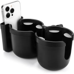 imageAccmor 2in1 Walker Cup Holder with Phone Holder Wheelchair Cup Holder Rollator Cup Holder Cup Phone Holder for Walker Wheelchair Rollator Mobility ScooterBlack Double Holder