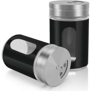 imageAccmor 2pcs Salt and Pepper ShakersStainless Steel Shaker for Salt Powder Sugar Cinnamon Pepper Spice Dispenser with Adjustable Pour HolesSilverBlack