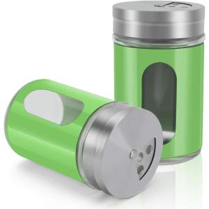imageAccmor 2pcs Salt and Pepper ShakersStainless Steel Shaker for Salt Powder Sugar Cinnamon Pepper Spice Dispenser with Adjustable Pour HolesSilverGreen
