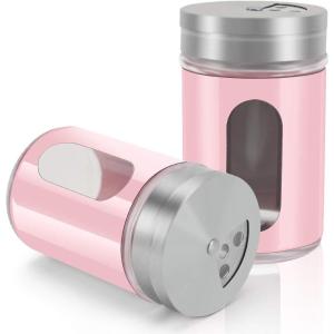 imageAccmor 2pcs Salt and Pepper ShakersStainless Steel Shaker for Salt Powder Sugar Cinnamon Pepper Spice Dispenser with Adjustable Pour HolesSilverPink