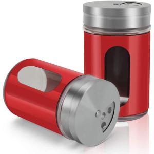 imageAccmor 2pcs Salt and Pepper ShakersStainless Steel Shaker for Salt Powder Sugar Cinnamon Pepper Spice Dispenser with Adjustable Pour HolesSilverRed