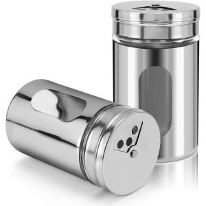 imageAccmor 2pcs Salt and Pepper ShakersStainless Steel Shaker for Salt Powder Sugar Cinnamon Pepper Spice Dispenser with Adjustable Pour HolesSilverSilver