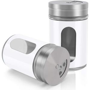 imageAccmor 2pcs Salt and Pepper ShakersStainless Steel Shaker for Salt Powder Sugar Cinnamon Pepper Spice Dispenser with Adjustable Pour HolesSilverWhite