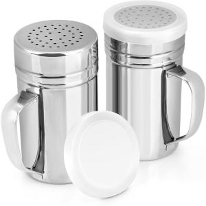 imageAccmor 2pcs Stainless Steel Dredge Salt Pepper Dredge Shakers with Handle Seasonings Spice Shakers with Lid 6 OunceLarge14oz
