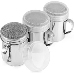 imageAccmor 3 Pack Powdered Sugar Shaker Duster Cinnamon Shaker Flour Sifter Fine Mesh Stainless Steel Dredge for Baking Soda Flour Cinnamon CocoaMedium10 oz