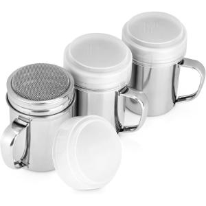 imageAccmor 3 Pack Powdered Sugar Shaker Duster Cinnamon Shaker Flour Sifter Fine Mesh Stainless Steel Dredge for Baking Soda Flour Cinnamon CocoaSmall7 oz