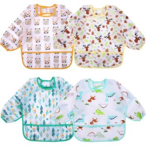 imageAccmor 4 Pack Long Sleeve Bibs Baby Smock Waterproof Sleeved Bib Smock for Baby Toddler 636 MonthsBlue DinosaurOrange PigYellow ElkGreen Cactus