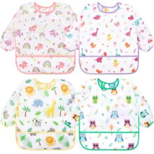 imageAccmor 4 Pack Long Sleeve Bibs Baby Smock Waterproof Sleeved Bib Smock for Baby Toddler 636 MonthsPink UnicornPurple DinosaurAnimalGreen Owl