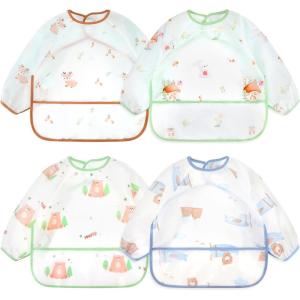 imageAccmor 4 Pack Long Sleeve Bibs Baby Smock Waterproof Sleeved Bib Smock for Baby Toddler 636 MonthsPolar BearMushroomSquirrelBear
