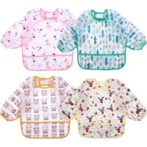 imageAccmor 4 Pack Long Sleeve Bibs Baby Smock Waterproof Sleeved Bib Smock for Baby Toddler 636 MonthsYellow ElkGreen CactusOrange PigPink Flamingo