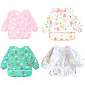 imageAccmor 4 Pack Long Sleeve Bibs Baby Smock Waterproof Sleeved Bib Smock for Baby Toddler 636 Monthspink RabbitWhite GiftGreen BearWhite Polar Bear