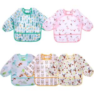 imageAccmor 5 Pack Long Sleeve Bibs Baby Smock Waterproof Sleeved Bib Smock for Baby Toddler 636 MonthsCactus FlamingoDinosaurPigElk