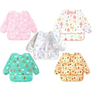 imageAccmor 5 Pack Long Sleeve Bibs Baby Smock Waterproof Sleeved Bib Smock for Baby Toddler 636 MonthsRabbitGiftPolar BearGiraffeBear