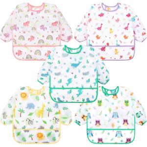 imageAccmor 5 Pack Long Sleeve Bibs Baby Smock Waterproof Sleeved Bib Smock for Baby Toddler 636 MonthsUnicornDinosaurForestOwlOcean