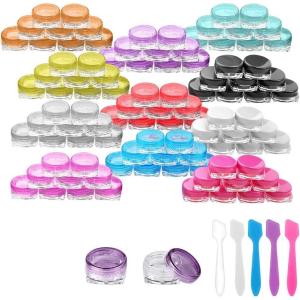 imageAccmor 99 Pieces 3g Makeup Containers Empty Clear Plastic Sample Containers with Lids Cosmetic Jars with 5 Pieces Mini Spatulas