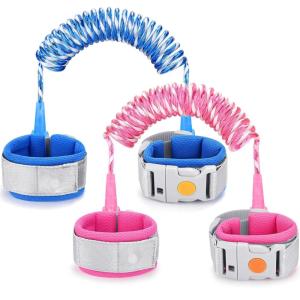 imageAccmor Anti Lost Wrist Link with Induction Lock 2 Pack Upgraded Toddler Leash Reflective Kids Wrist Leash for Baby Child Walking Wristband with Magnetic Unlock Design for Boys ampamp Girls 65ftRose Pink  Dark Blue