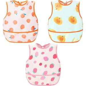 imageAccmor Baby Bibs Waterproof Baby Toddler Apron Bib Short Sleeved Bibs for Baby Boys Girls3pcspeach  Pumpkin  Strawberry
