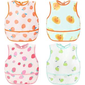 imageAccmor Baby Bibs Waterproof Baby Toddler Apron Bib Short Sleeved Bibs for Baby Boys Girls4pcspeach  Pumpkin  Strawberry  Pear